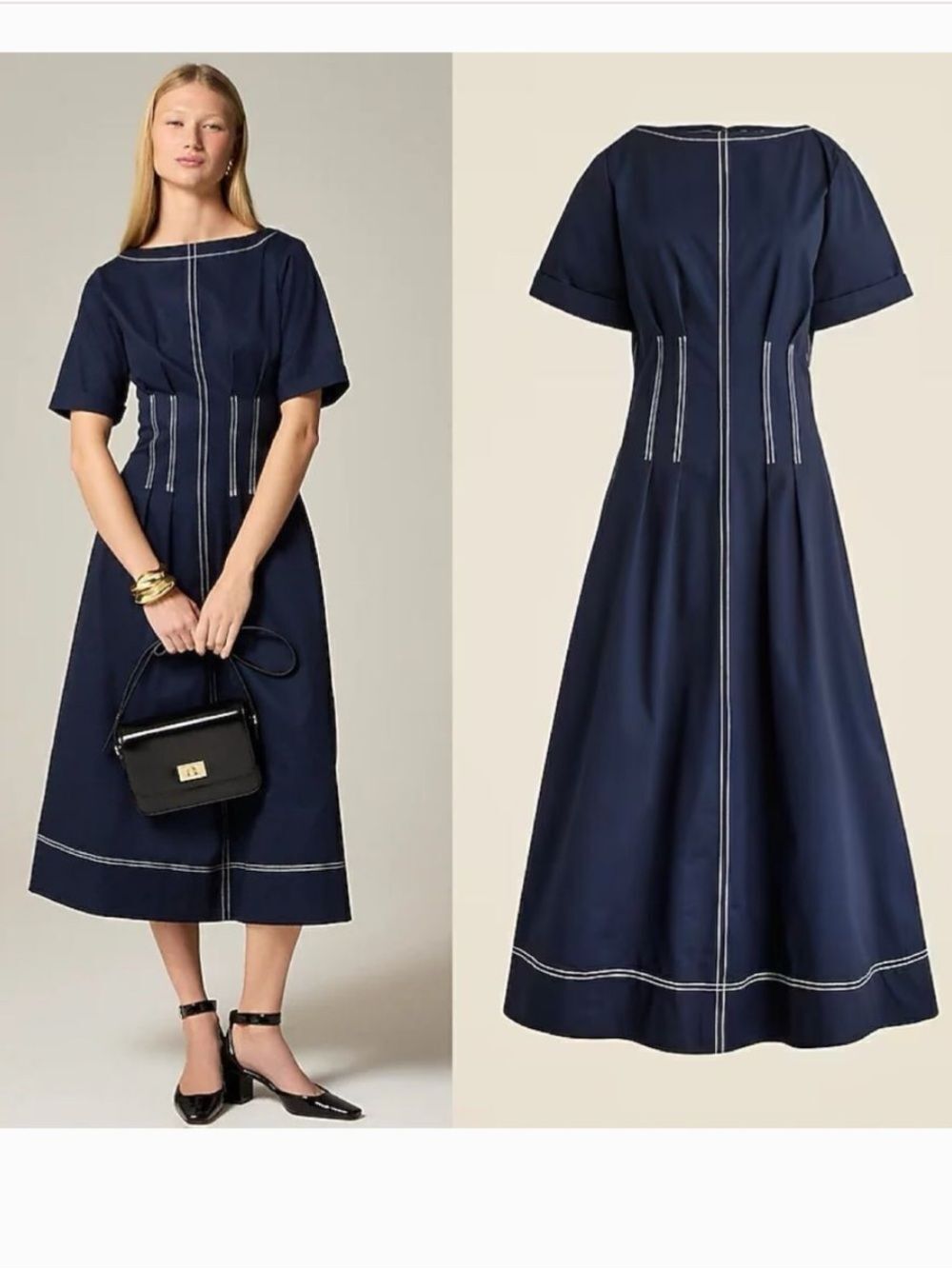 J.Crew Short-sleeve pintuck midi dress in stretch twill Navy 4